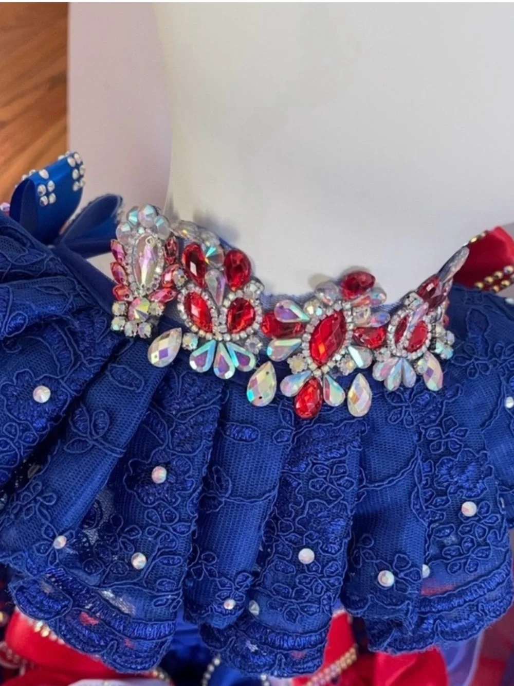 Blue & Red Sparkle Pageant Costume for Girls